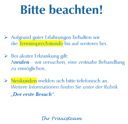 Neue Sprechzeiten ab 13. Oktober 2024