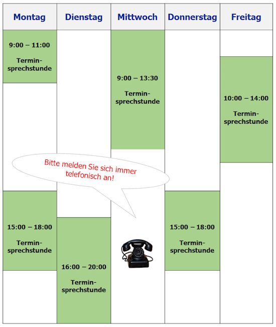 Unsere Sprechzeiten ab 1. Juli 2024