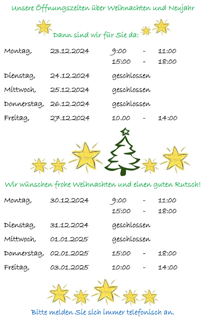 Sprechzeiten Weihnachten 2024