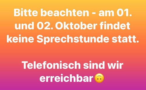 Keine Sprechstunde am 01. und 02.10.2026